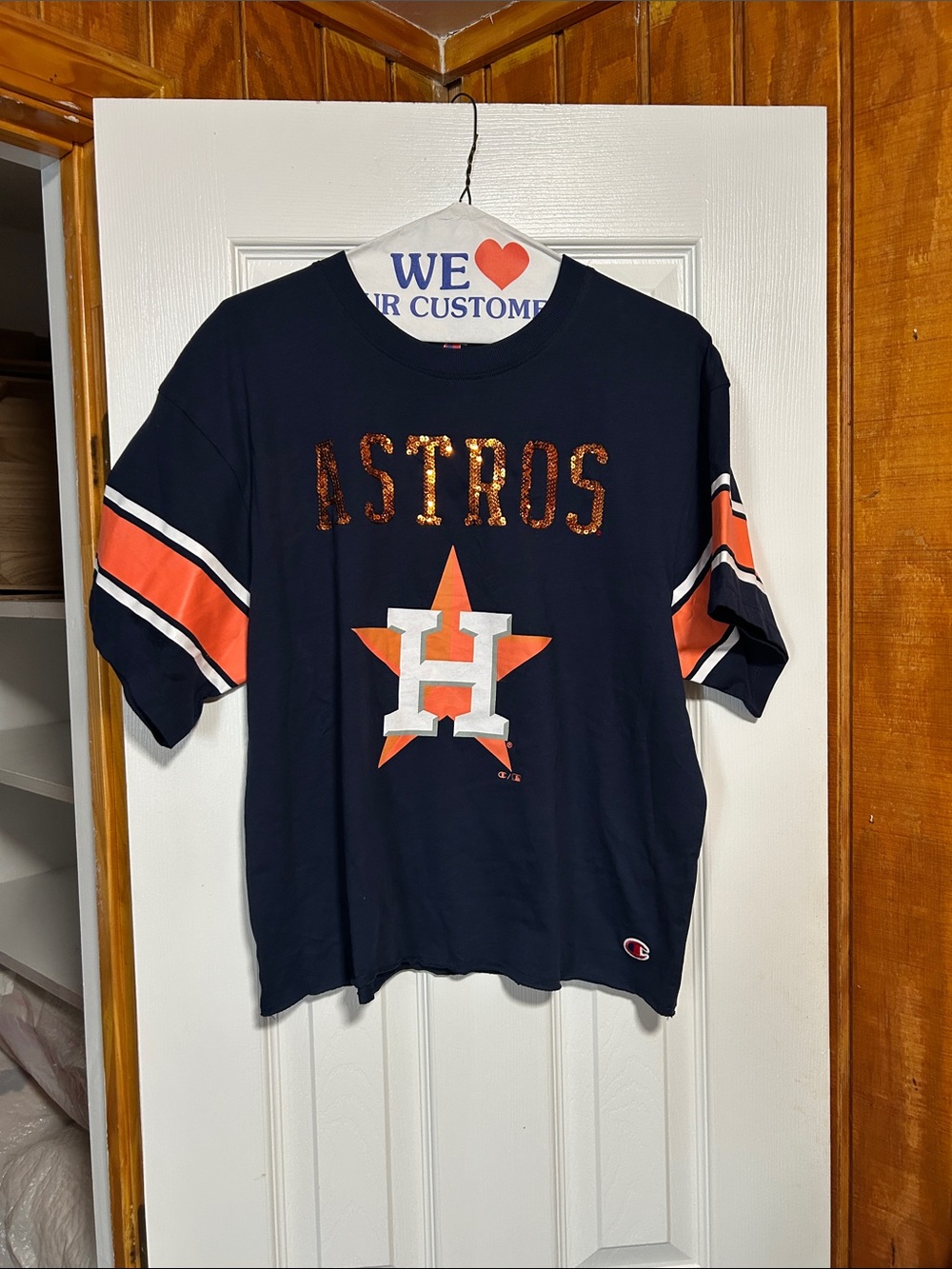 Champion Navy and Orange Houston Astros Short Sleeve Tee